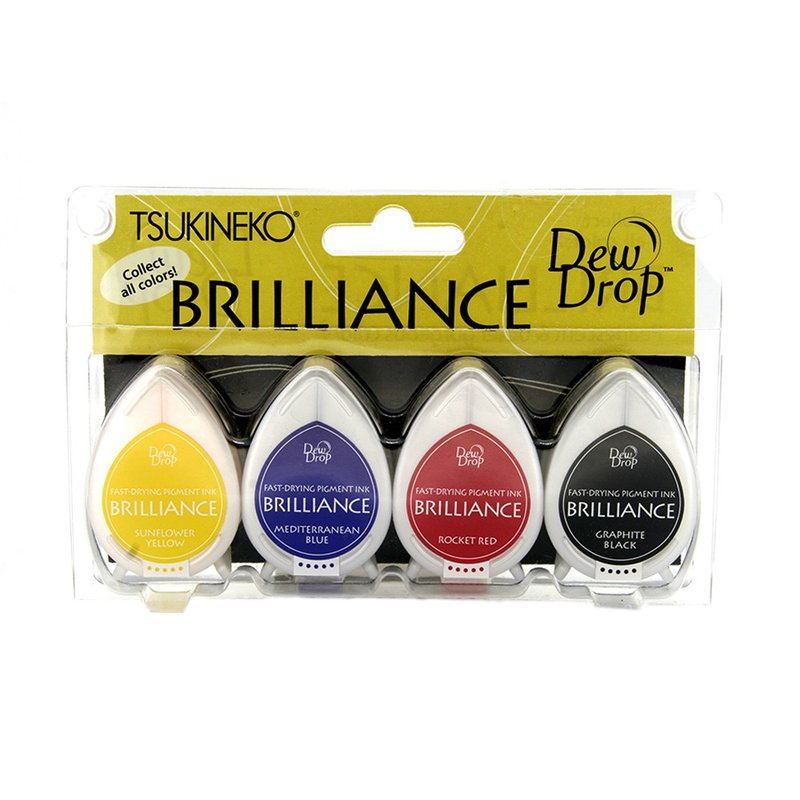 【TSUKINEKO 日本月猫】亮彩水滴印台四色组 基本色 - 印章/印台 - 塑料 多色