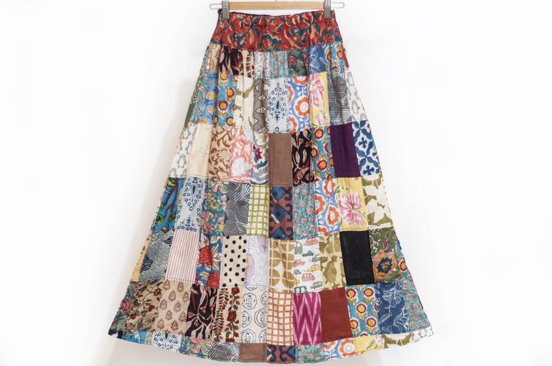 木刻印纯棉裙子 印度纯棉拼布裙 blockprint木刻印长裙-花朵 - 裙子 - 棉．麻 多色