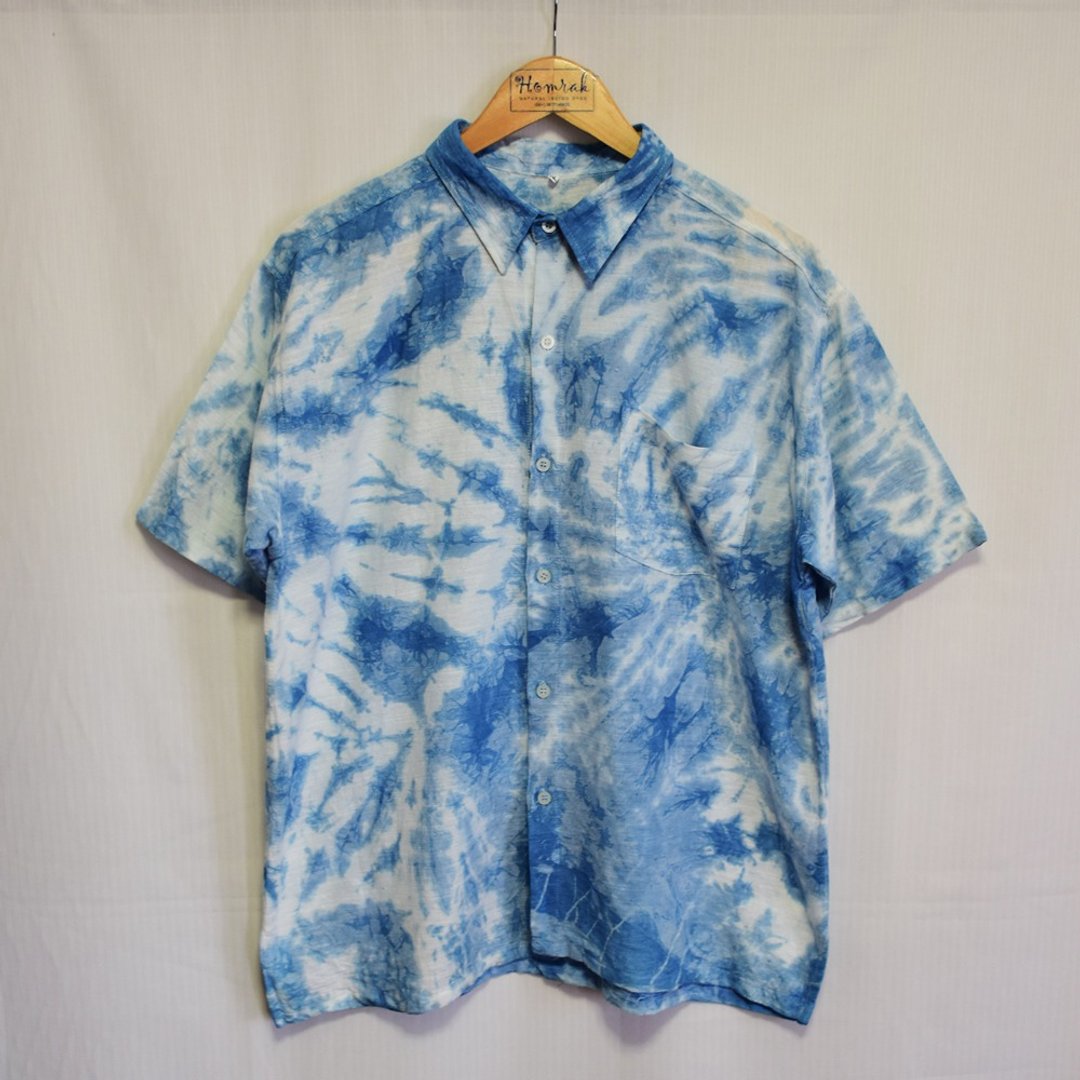Indigo Shirt Shoat Sleeve - HOMRAK - 男装衬衫 - 棉 蓝色
