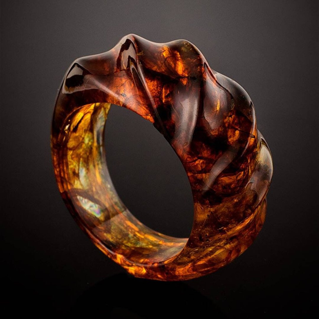 手工独特戒指 | 天然波罗的海干邑色琥珀 | 婚戒 | 宝石 - 戒指 - 石头 咖啡色