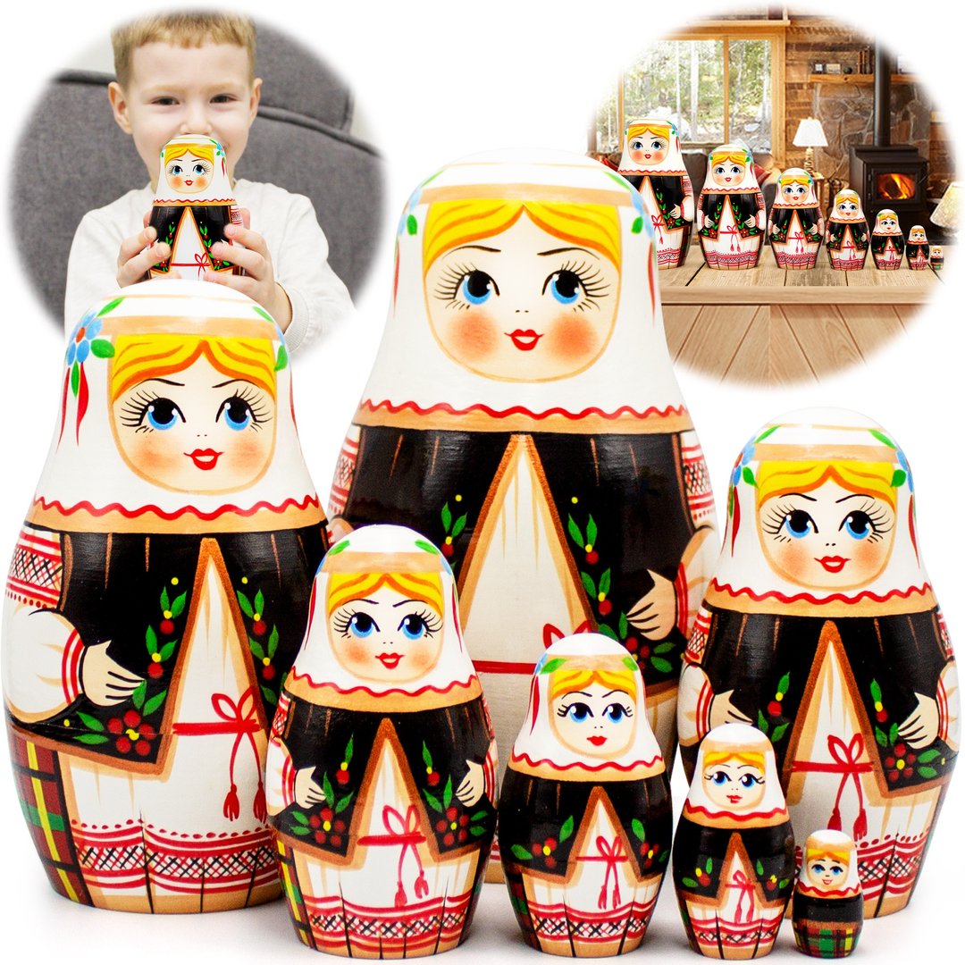 Ukrainian Nesting Dolls 7 pcs - Matryoshka Dolls in Ukrainian Dress Vyshyvanka - 玩具/玩偶 - 木头 多色