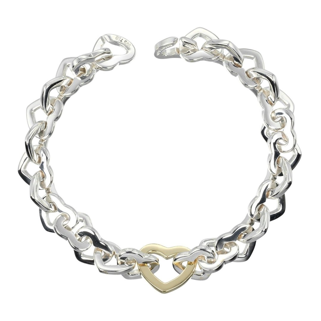 【日本直送】蒂芙尼 TIFFANY&Co. 心形链接 手链 约 16.3 厘米 银 925 K18YG 约 33.79 克【二手】 - 手链/手环 - 银 银色