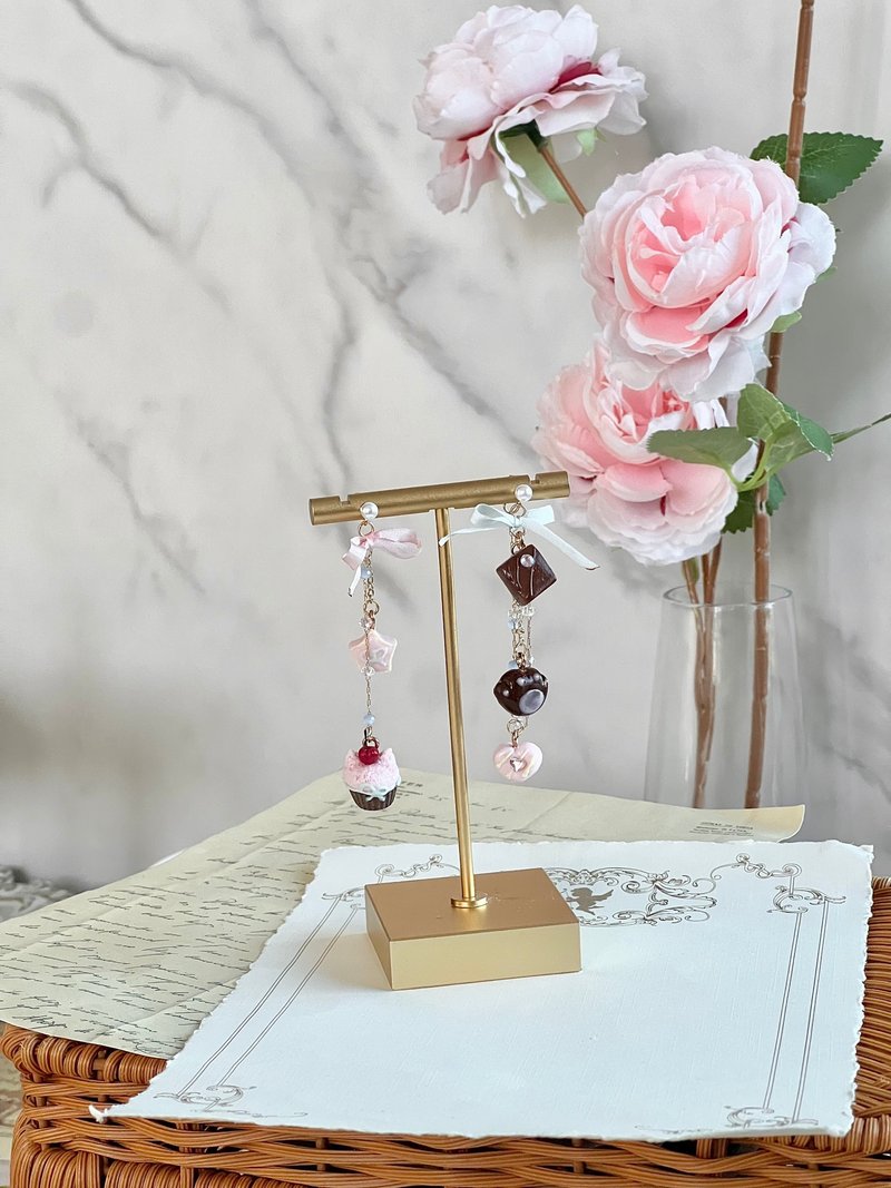 粉红色巧克力耳环 - 耳环/耳夹 - 粘土 粉红色