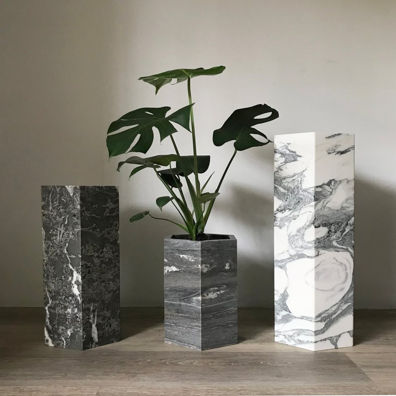 【 花器C - 大型盆器 】天然大理石精品 - 植栽/盆栽 - 石头 灰色