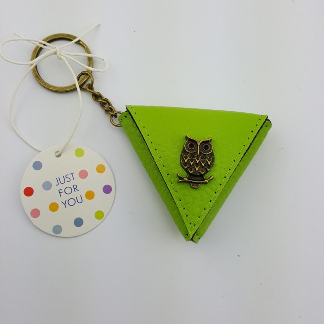 猫头鹰 三角形零钱包袋,吉他pick袋 钥匙扣 包挂饰 小礼物 可印名字 - 零钱包 - 真皮 绿色