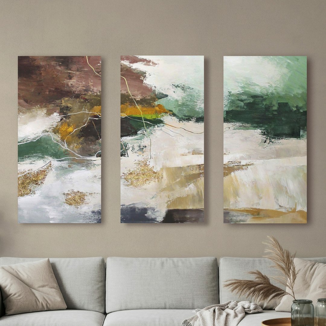 绿色抽像三联画 | 抽象绿色三联画 | 绿色脉动 2 三联画 - 墙贴/壁贴 - 棉 绿色
