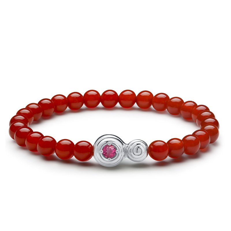 红玉髓纯银波浪手链-天然水晶脉轮手串-疗愈7月诞生石瑜伽银珠链 - 手链/手环 - 宝石 红色