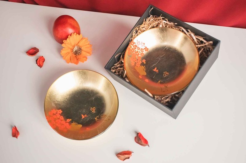 礼盒首选【金色福兔阖家欢手工小盘】 - 盘子/餐盘/盘架 - 玻璃 金色