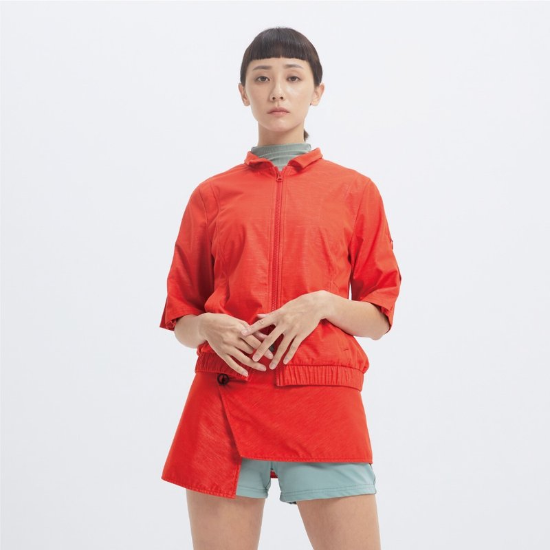 【新年开运色】SPORTSWEAR - 褶边五分袖外套-梨红 - 女装休闲/机能外套 - 聚酯纤维 红色