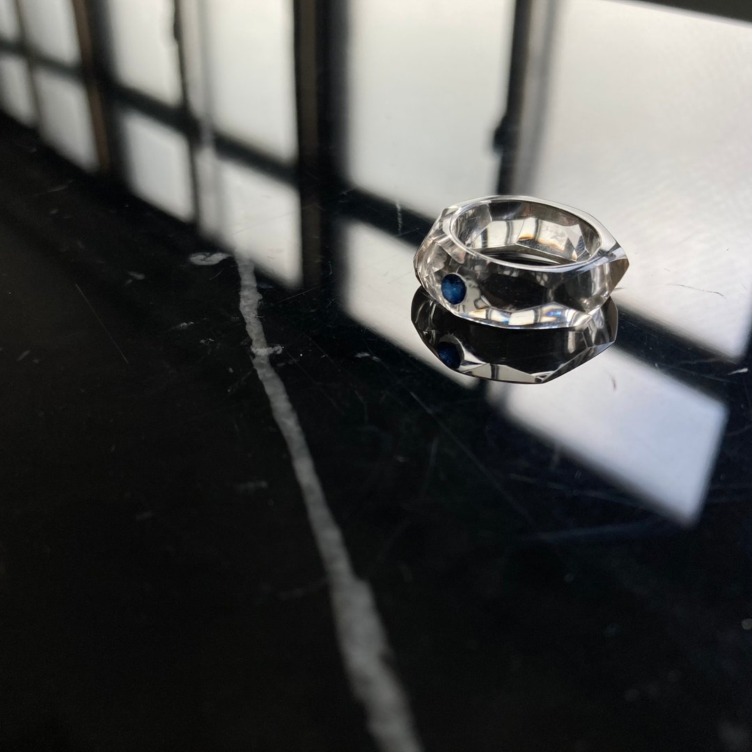 Natural Rock Crystal Quartz Ring With Sapphire - 戒指 - 石头 透明