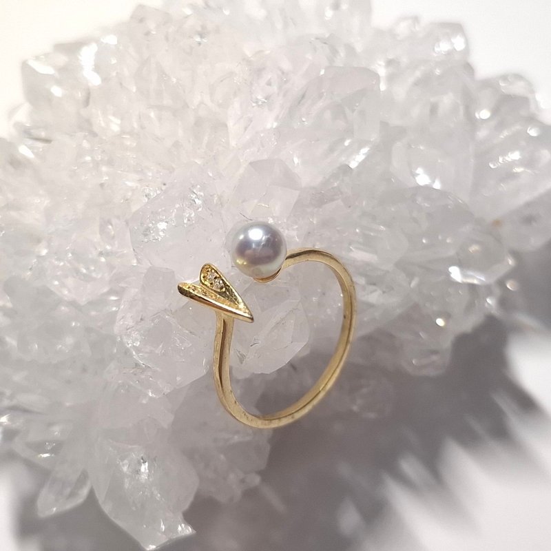 纸飞机海水真多麻珍珠纯银戒指 - 戒指 - 珍珠 