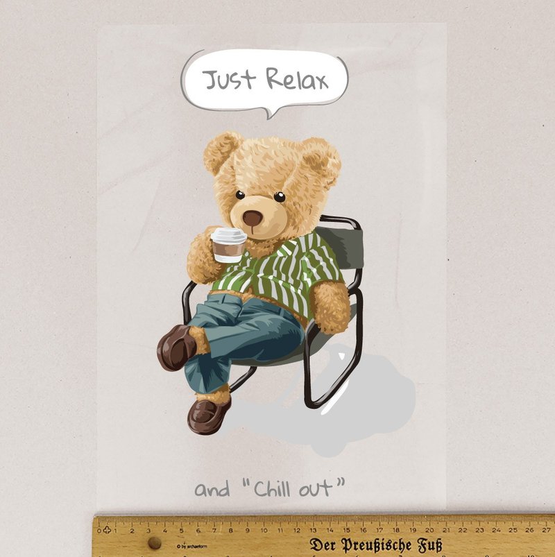 布用轻松泰迪熊穿衬衫烫印贴 | DIY衣服图案 - 贴纸 - 防水材质 多色