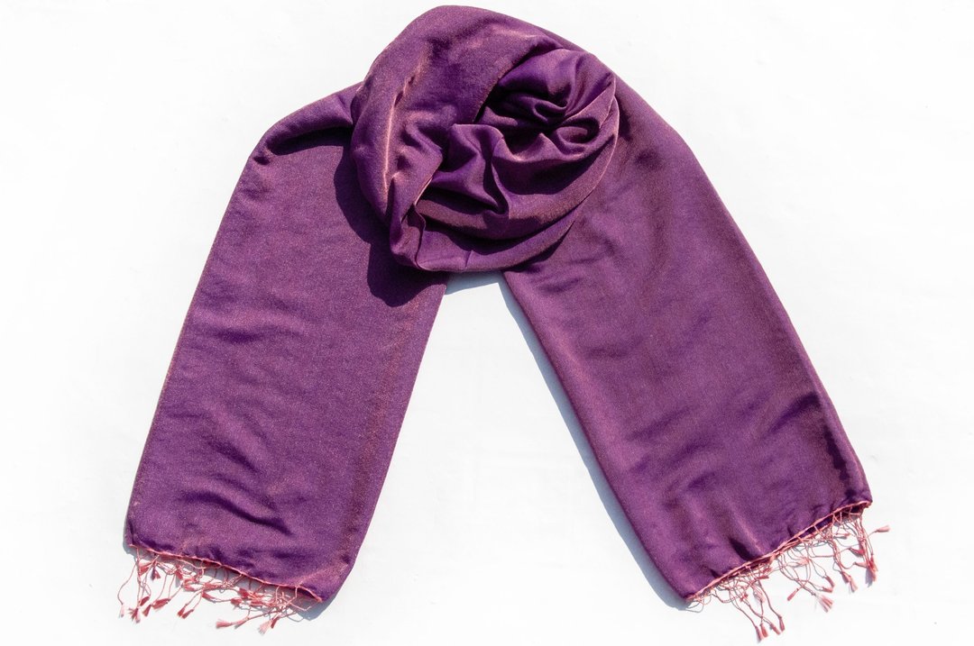 喀什米尔Cashmere 编织羊绒围巾 羊毛真丝披巾 戒指绒披肩-双色 - 围巾/披肩 - 羊毛 紫色