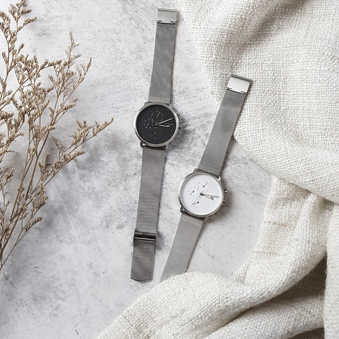 Monochrome Mesh / Couple Watches / Get 2 Free Leather Straps !! - 对表/情侣表 - 不锈钢 银色