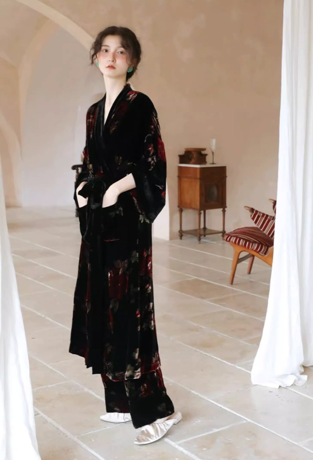 法式复古 韶华丝绒居家服套装 - 居家服/睡衣 - 其他材质 黑色