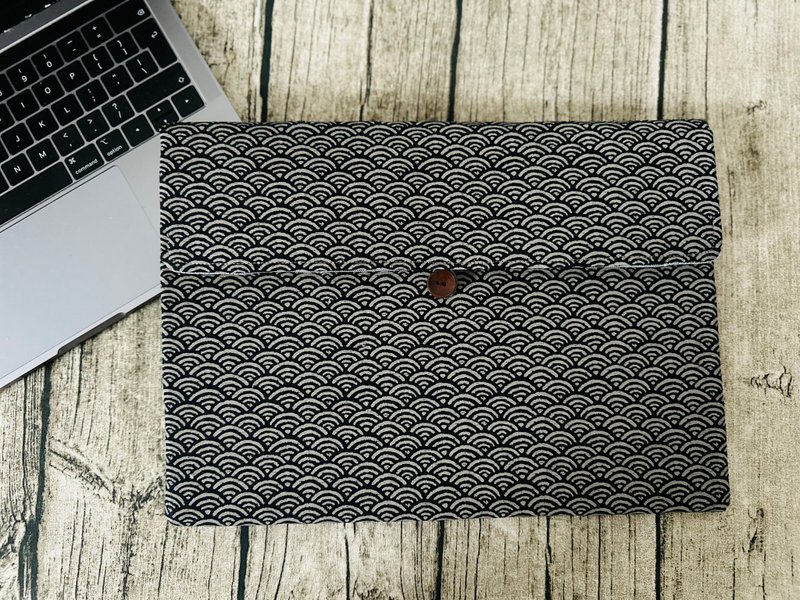 英国制作 灰蓝和风青海波浪 电脑保护套 电脑包收纳袋 定制尺寸 - 电脑包 - 棉．麻 灰色