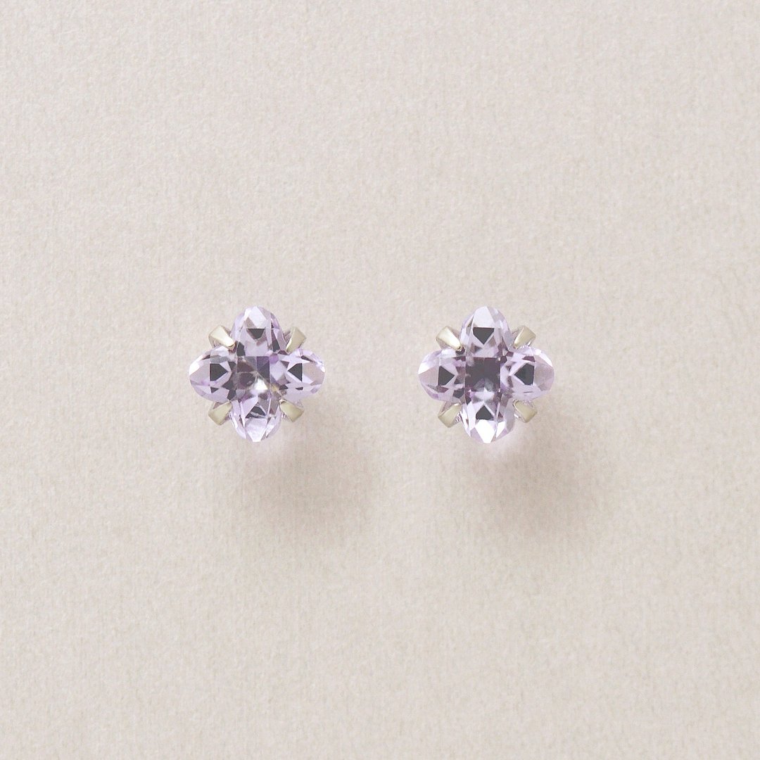 【Second Earrings】 铂金百合切割紫水晶耳环 - 耳环/耳夹 - 贵金属 