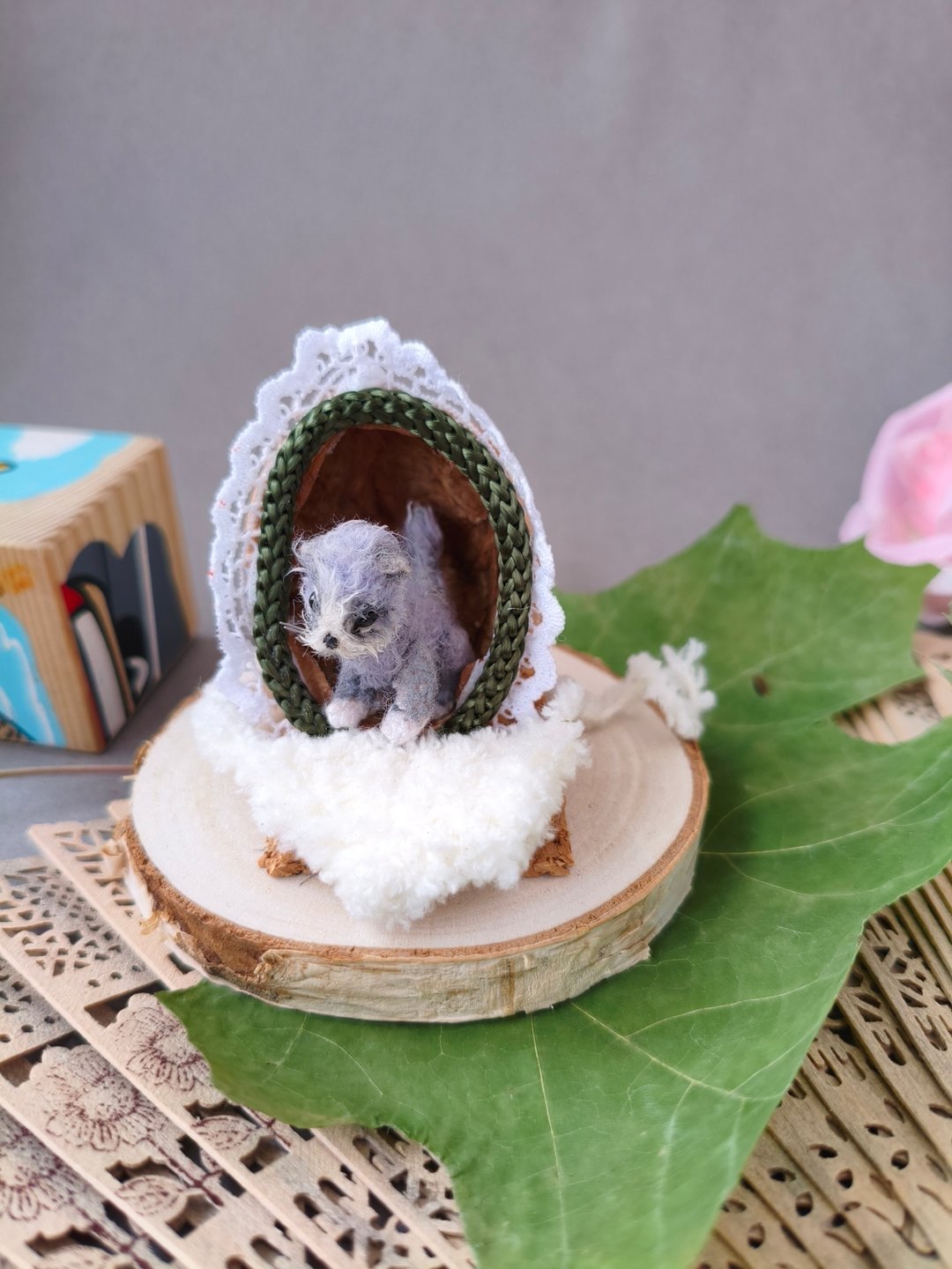 泰迪小猫amigurumi可爱玩具的微型针织收藏小雕像 - 玩偶/公仔 - 羊毛 灰色