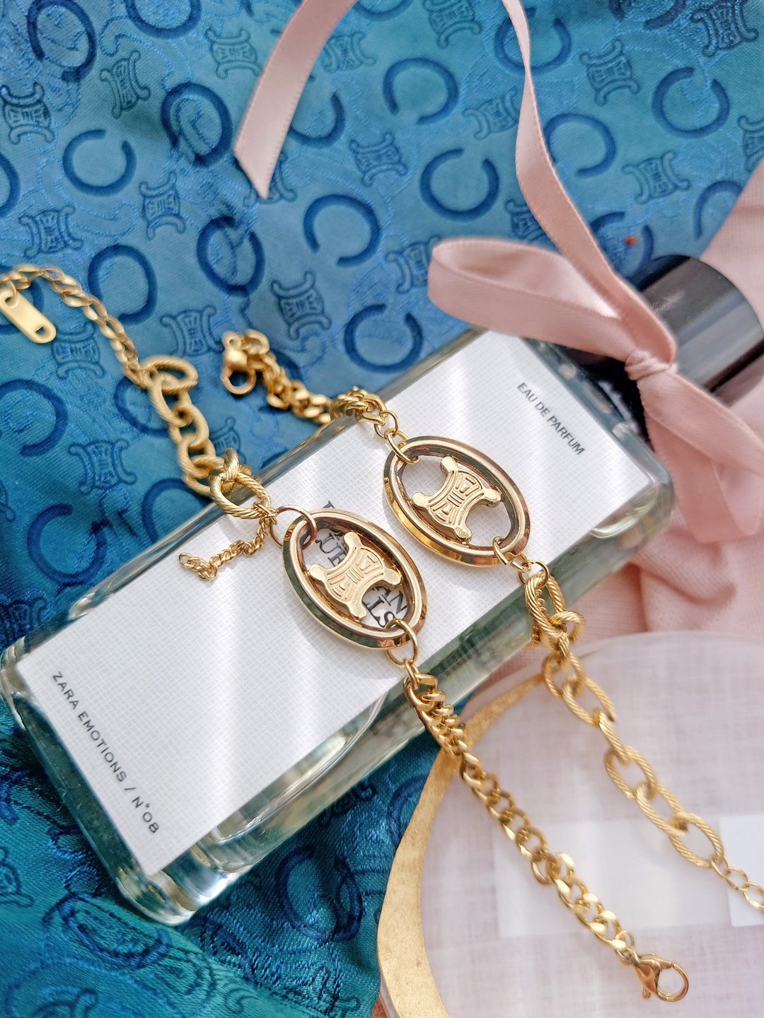 中古真品 CELINE 特别款不对称 金凯旋门链条包挂件 手链颈链挂饰 - 手链/手环 - 其他金属 金色