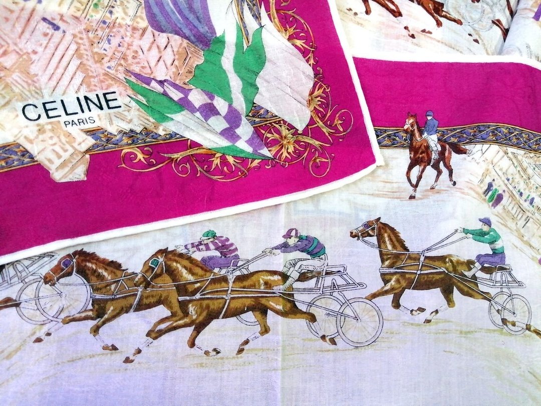 Celine 古董手帕 马术 欧洲赛马 20.5 x 20 英寸 - 手帕/方巾 - 棉 红色