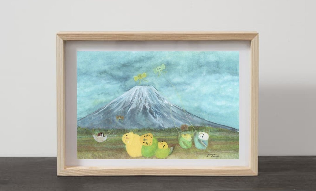 A4 放风筝的长尾小鹦鹉 虎皮鹦鹉 麻雀雀野生鸟类 - 海报/装饰画/版画 - 纸 蓝色