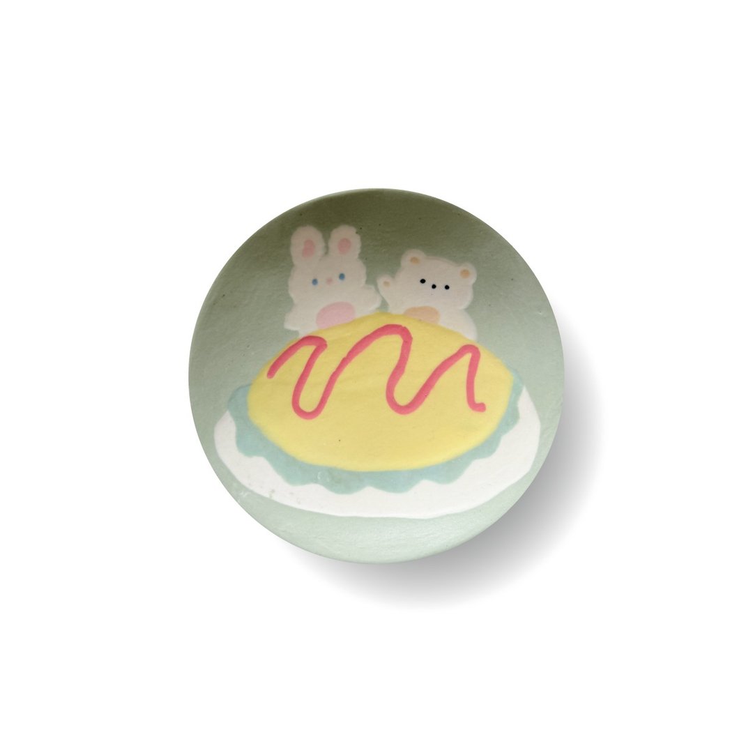 原创手绘兔兔与小熊陶瓷圆碟 - 日式洋食 治愈系点心盘 蛋糕碟 - 浅碟/小碟子 - 瓷 