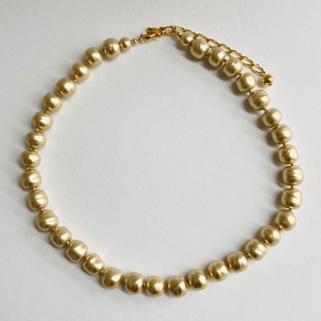 玻璃仿巴洛克珍珠全结项链 / 直径约12mm，全长约46cm / 古铜金 / 日本制造 - 项链 - 玻璃 金色