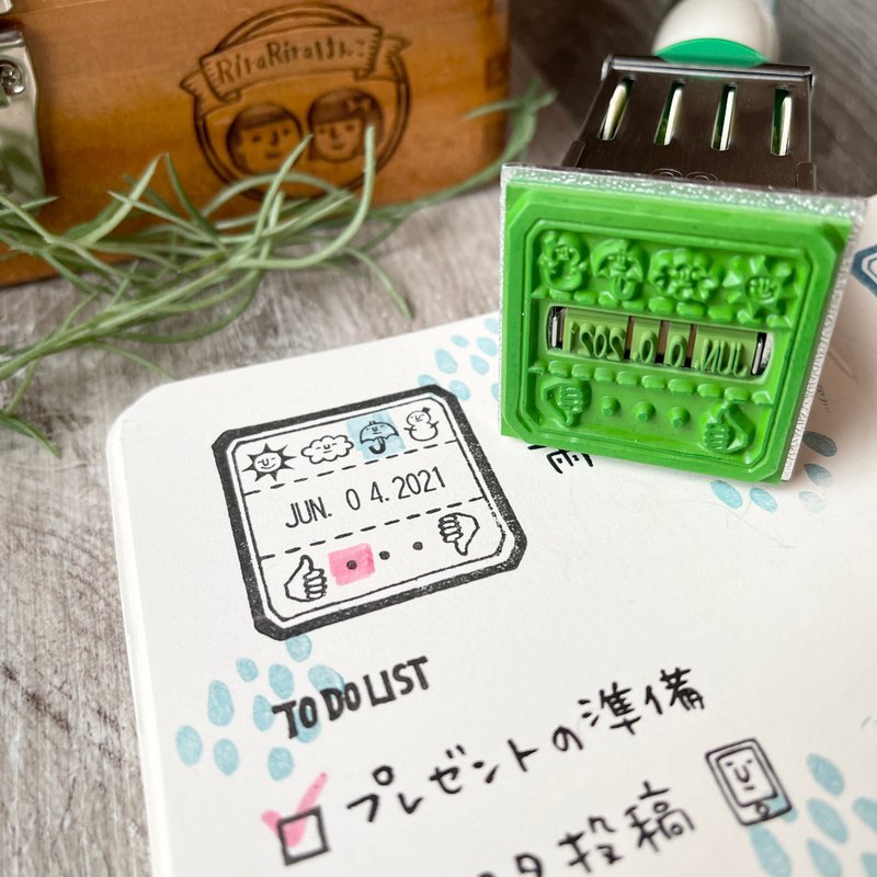 Rira Rira Hanko [Weather, physical condition, date] Rotating date stamp 36mm square in daily log - 印章/印台 - 其他金属 多色