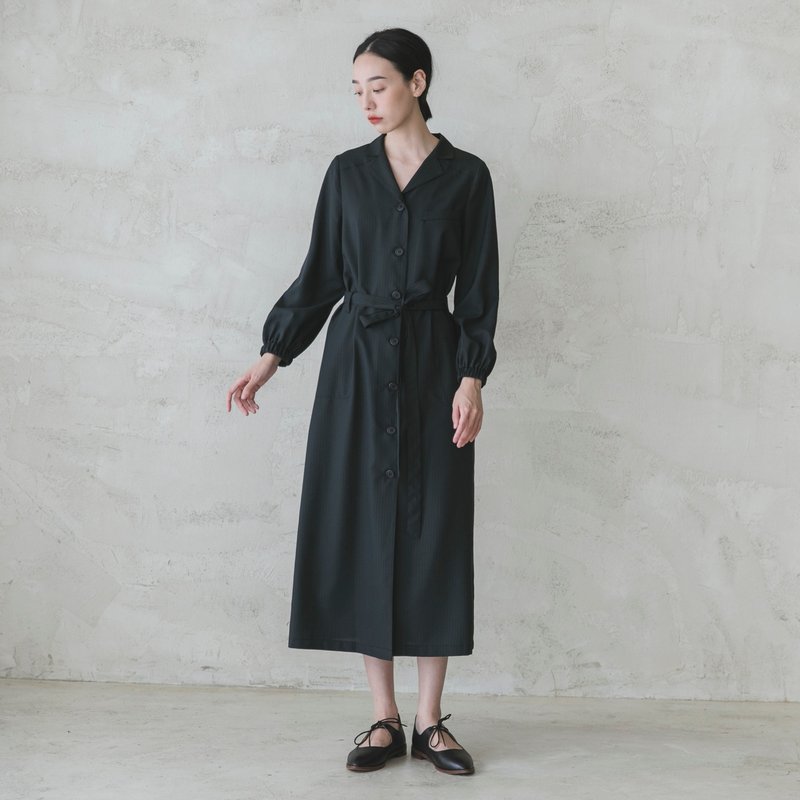 【经典原创】Sudden_蓦然绑带洋装_CLD501_黑条纹 - 洋装/连衣裙 - 棉．麻 黑色