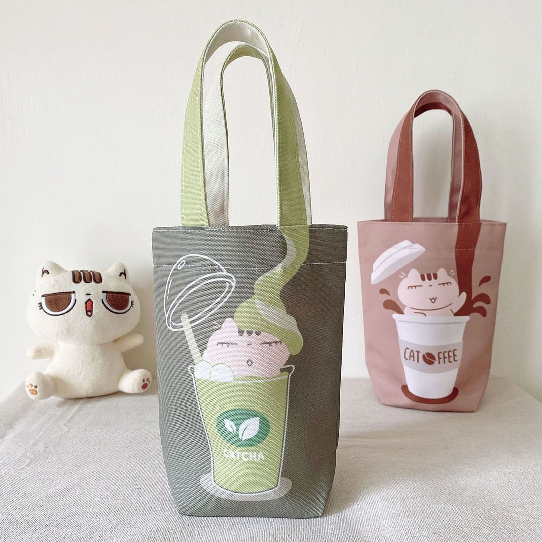 抹茶猫  咖啡猫 - 万用提袋 环保饮料提袋 - 共2款 - 手提包/手提袋 - 其他人造纤维 