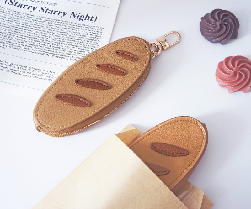 法国面包皮革造型零钱包 | 挂饰 - 零钱包 - 人造皮革 咖啡色