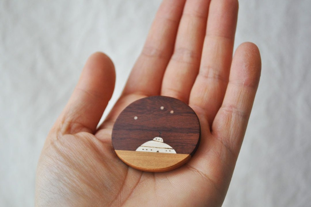 Travel landscape brooch 14 - 胸针 - 木头 
