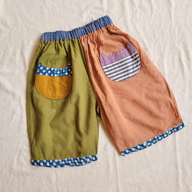 DUNIA handmade /猫口袋 印度手织彩色拼布裤/ 童装 2-5 岁 - 童装裤 - 棉．麻 多色