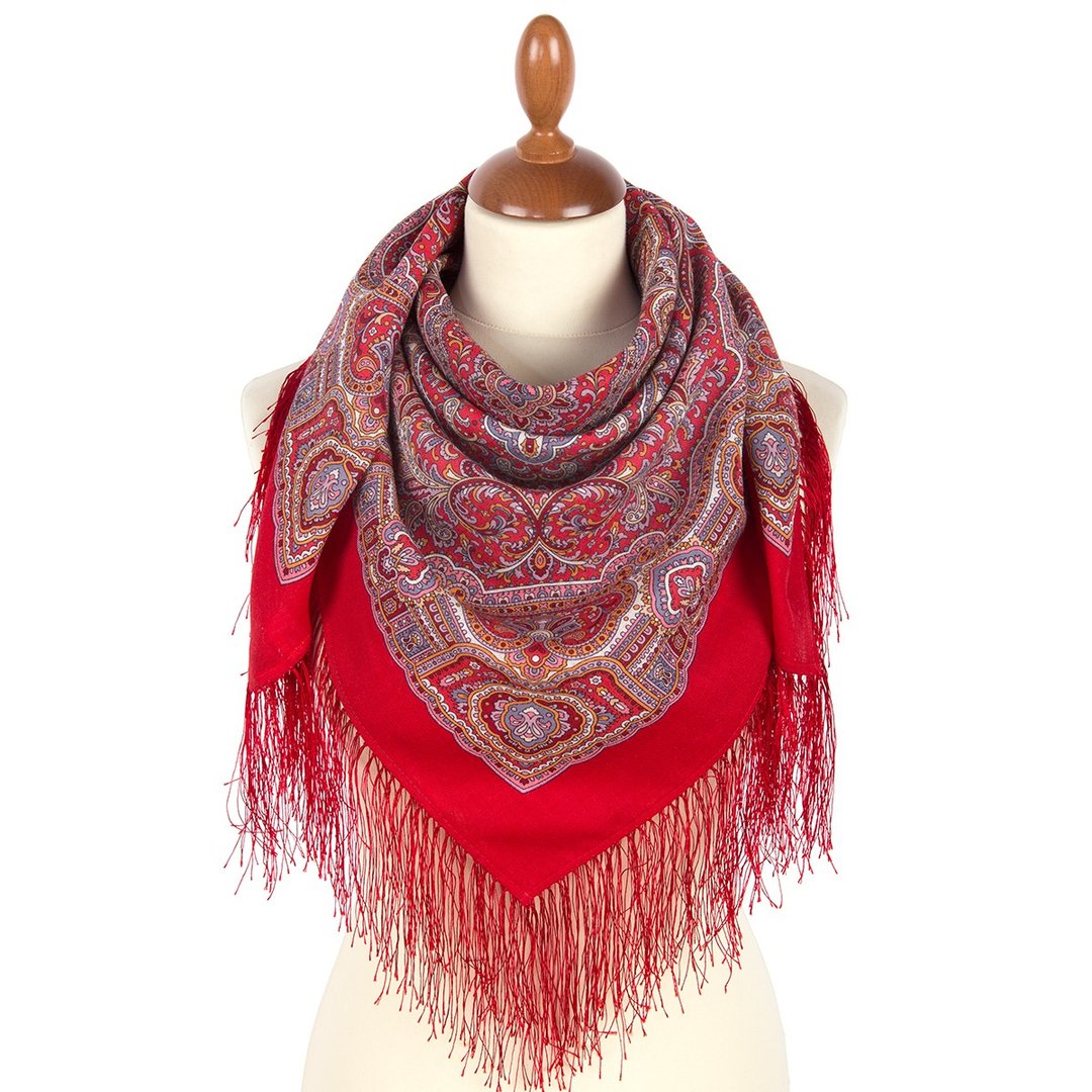 Pavlovo Posad Russian Shawl 100% Wool Scarf Wrap Silk Fringe 125x125 cm 2006-5 - 丝巾 - 羊毛 多色