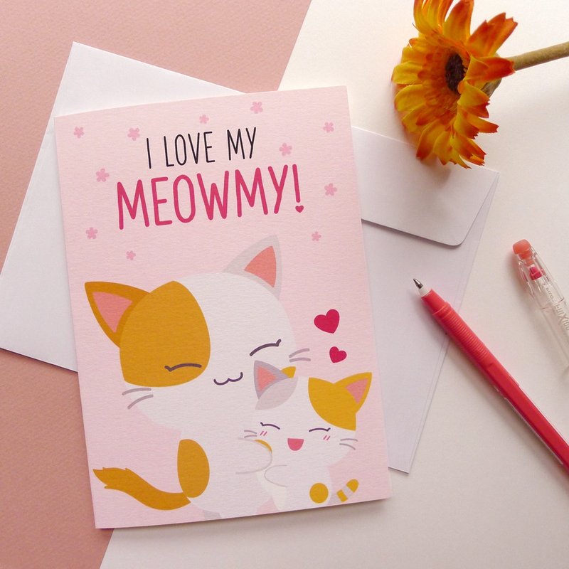 Purrballs Greeting Card -  I Love My Meowmy - 卡片/明信片 - 纸 粉红色