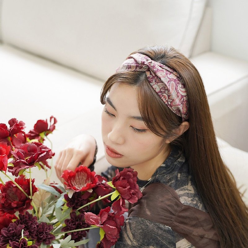 手工发带 / 京都限定 / 红 / 腰果花 / 女装 - 发饰 - 棉．麻 红色