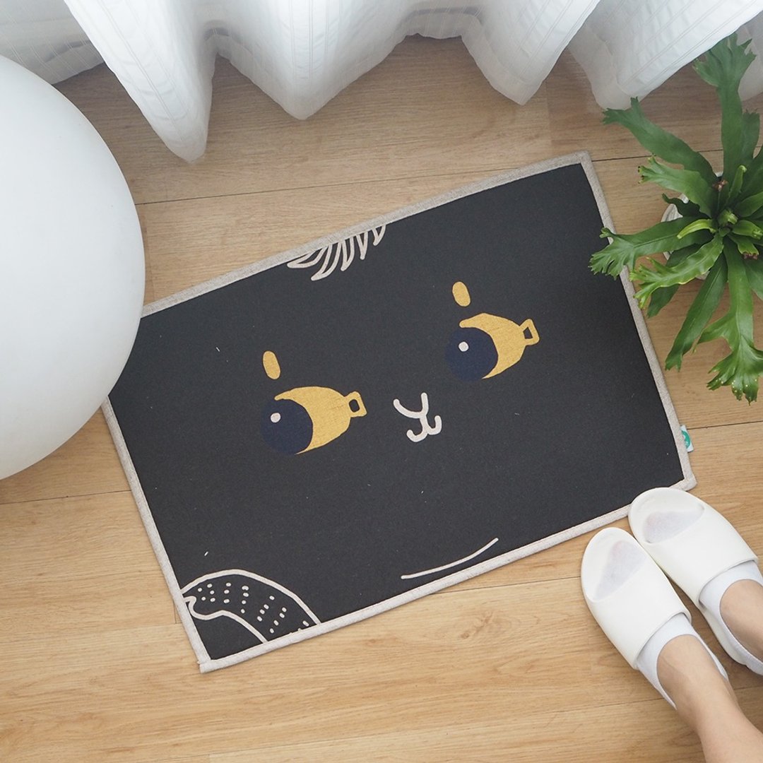 鱼眼猫猫男 猫咪地毯地垫脚垫 大黑脸 原创设计 浴室门口床前脚踏垫地毯地垫 棉麻质感 - 被子/毛毯 - 棉 黑色