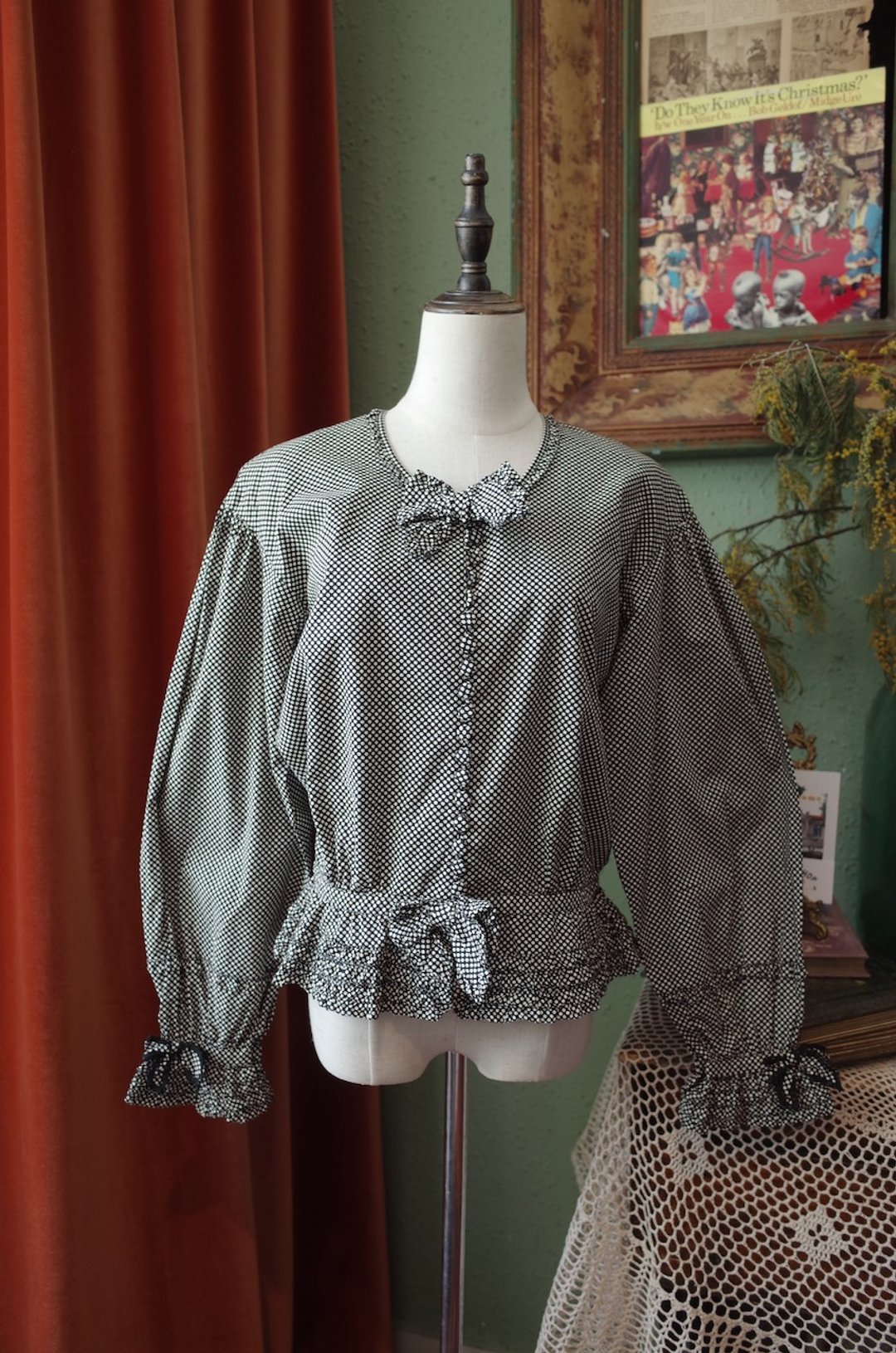 中古日牌pinkhouse黑白波点 木耳边蝴蝶结 衬衫 - 女装衬衫 - 棉 
