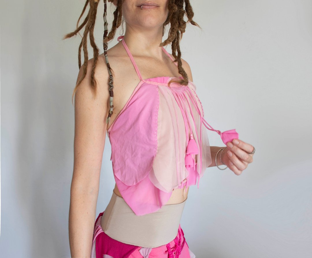 玫瑰仙子上衣，玫瑰花瓣露背女款上衣，花仙子服饰 - 女装上衣 - 棉 粉红色