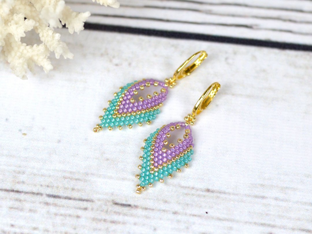 Purple turquoise earrings, Lightweight statement earrings, Mermaid earrings - 耳环/耳夹 - 玻璃 紫色
