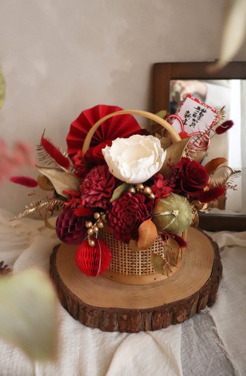 - 瑞彩系春 - 新春干燥花篮 开幕盆花 新春盆花 居家装饰 乔迁礼 - 干燥花/捧花 - 植物．花 红色