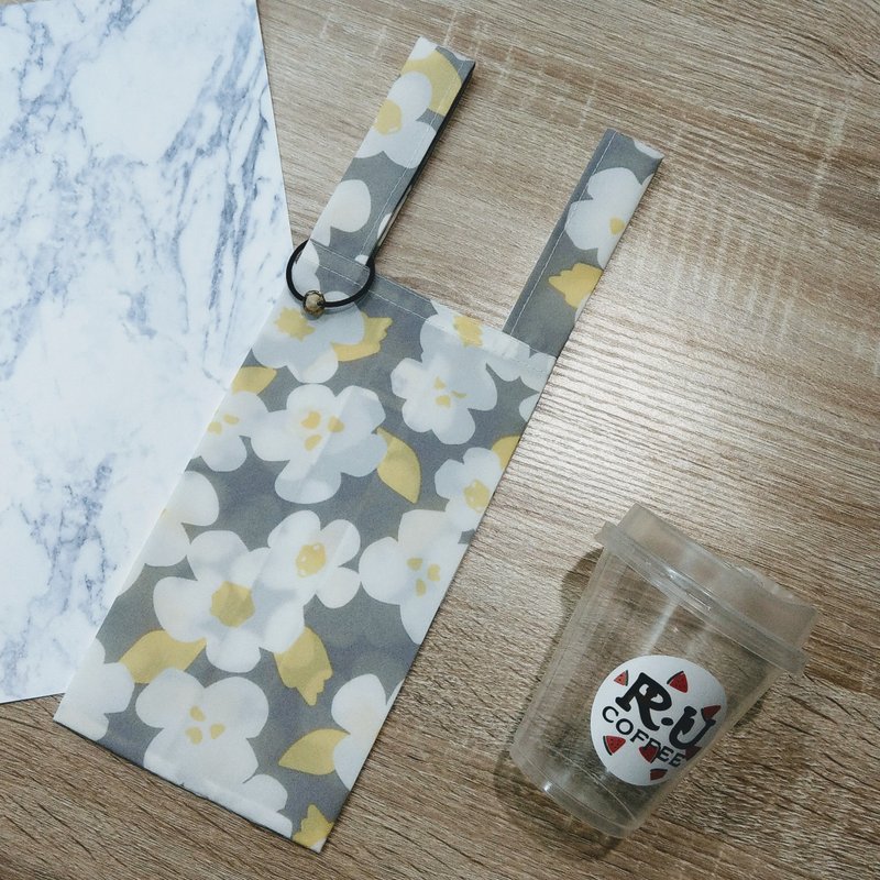 北欧小花园(灰底白花)。环保饮料袋 早餐袋 随身万用袋 - 随行杯提袋/水壶袋 - 防水材质 灰色