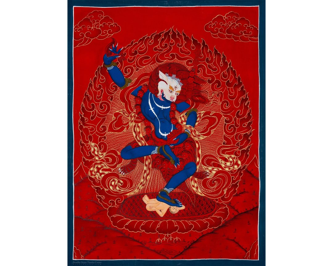唐卡艺术  狮面智慧本尊辛哈穆卡 - 墙贴/壁贴 - 其他材质 多色