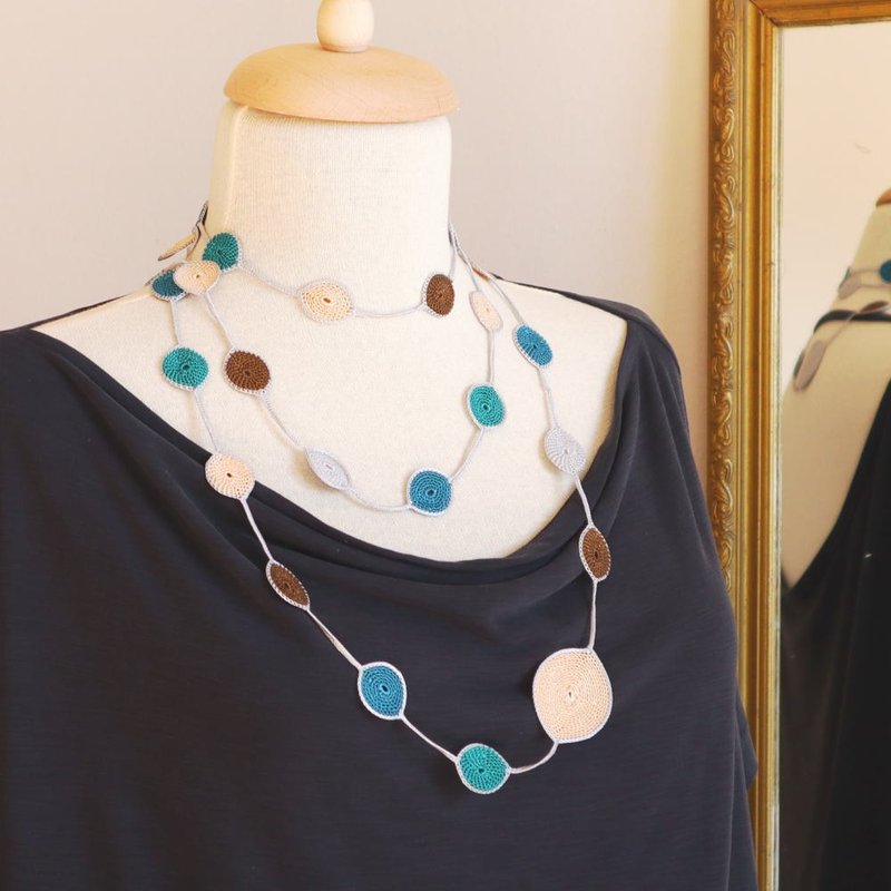 蕾丝编织 180cm 项链【糖果】雾霾蓝 - 项链 - 绣线 蓝色