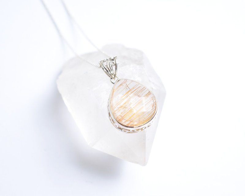 Pink Rutile Quartz Pendant Top Silver925 - 项链 - 石头 粉红色