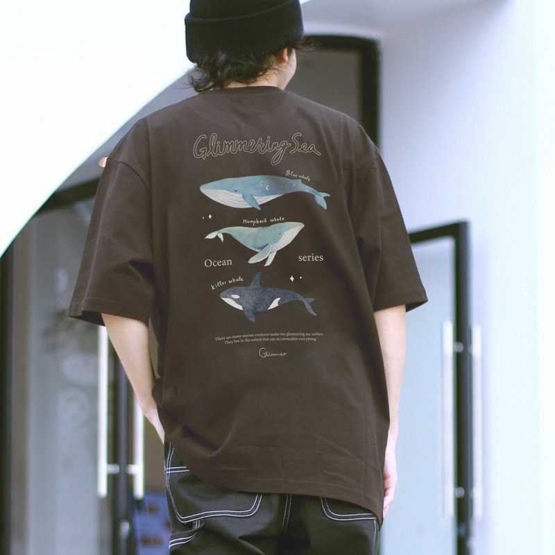| 微光Ocean | 慵懒落肩T-shirt ~ 鲸鱼三重奏 - 女装 T 恤 - 棉．麻 