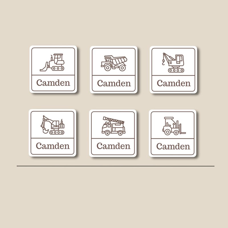 姓名贴纸 耐高温 防水姓名贴 方形 工程车辆系1 - 贴纸 - 纸 咖啡色
