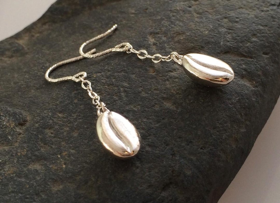 Coffee beans ◆ SV chain earrings - 耳环/耳夹 - 其他金属 银色