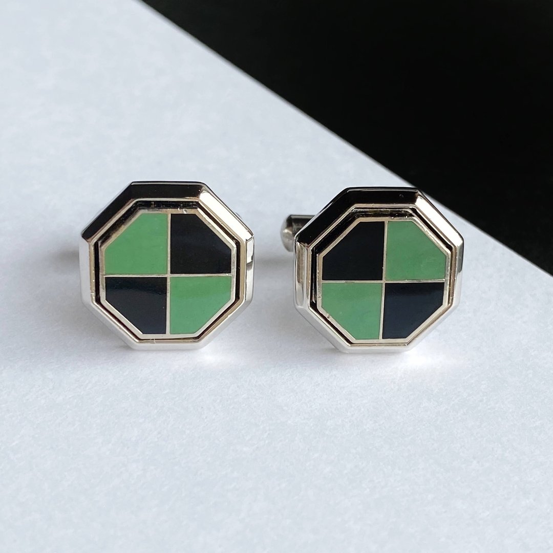 Octagonal [Mint Green×Black Mint Green×Black] Cloisonne Cufflinks Cufflinks Red Copper Metal Cloisonne - 袖扣 - 其他材质 绿色