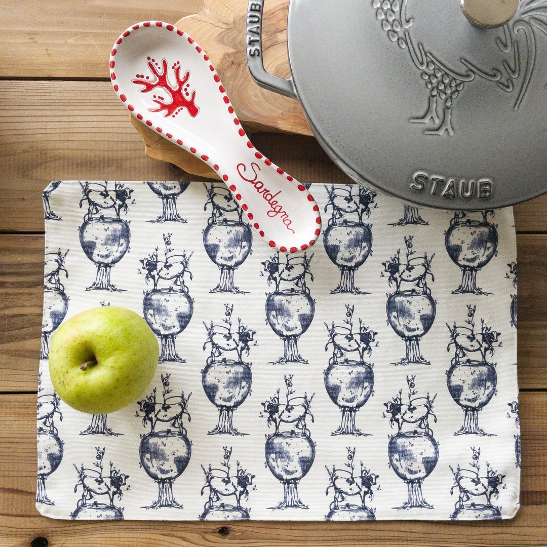 Canvas Kitchen place mat   ''Cow's blue'' - 餐垫/桌巾 - 棉．麻 白色